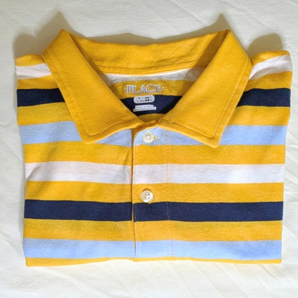 Children's Place Polo with gold/blue/white stripes, boys XL (14)